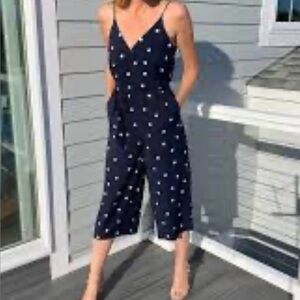 NWT LOFT Polka Dot Blue/White Overalls Jumpsuit Wide Leg Size 8